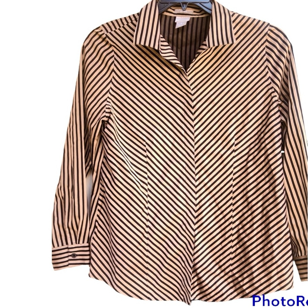 Chicos No Iron Black & Gold Stipe Blouse Chicos Size 0 Small Business Casual